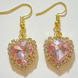 Pink Rhinestone Heart Dangle Earrings